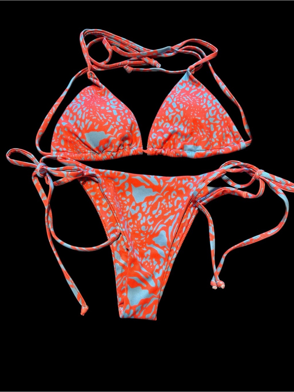 SHEIN Coral & Light Blue Tie-Side Triangle Bikini Set